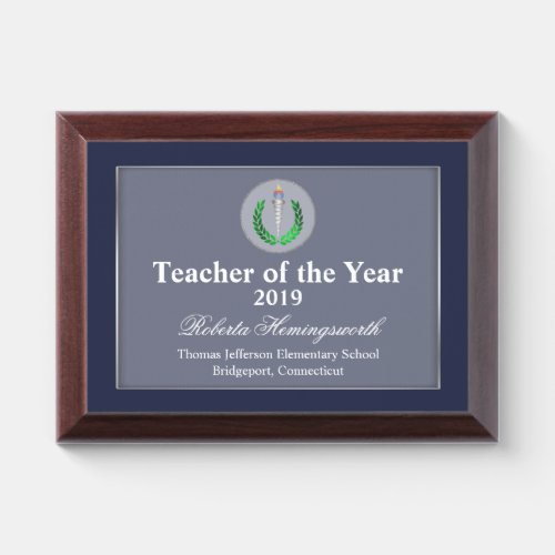 Education Symbol Blue Teachers Award Plaque