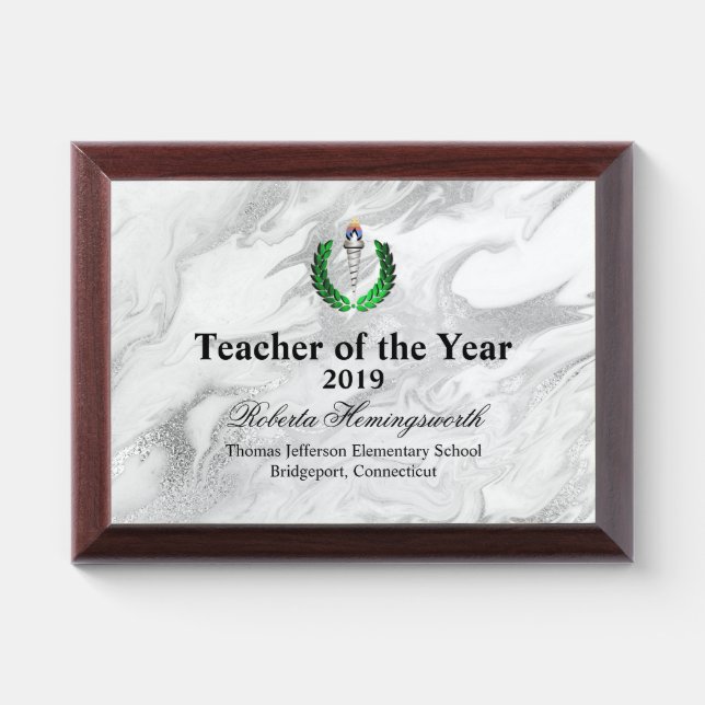 Education Symbol Marbled Teachers Award Plaque (Horizontal)