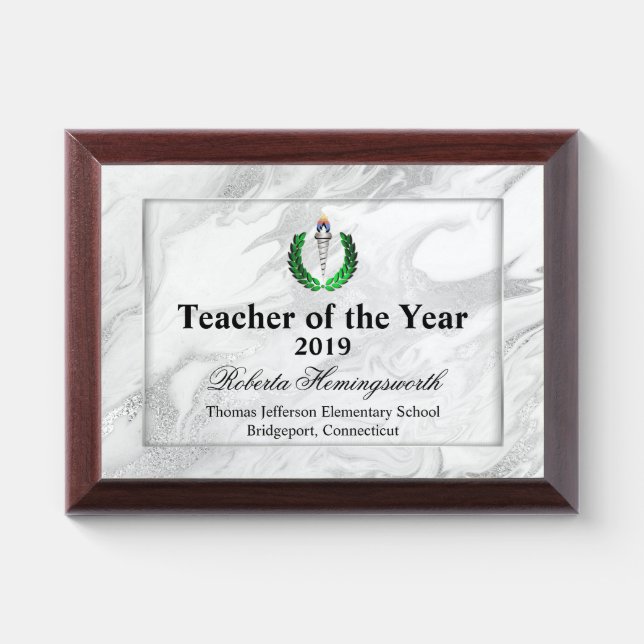 Education Symbol Marbled Teachers Award Plaque (Horizontal)