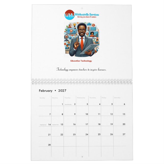 Education Technology Calendar - Inspiring Quotes (Feb 2027)