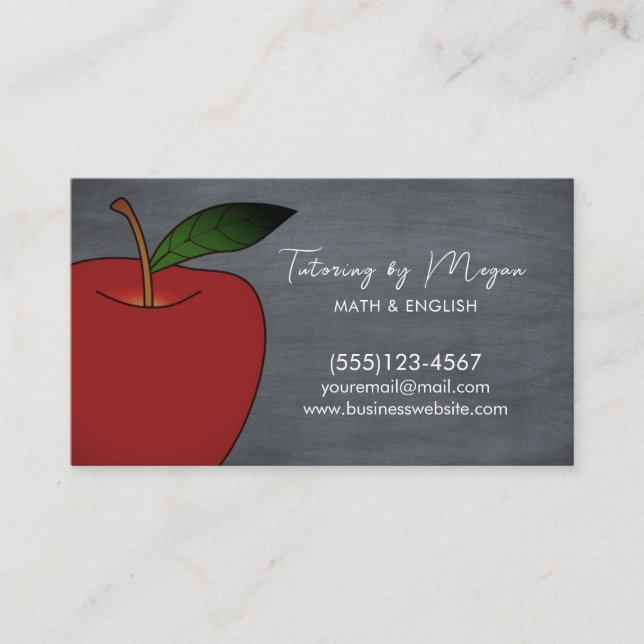 Education Tutor Teacher Apple Chalkboard Business Card (Front)