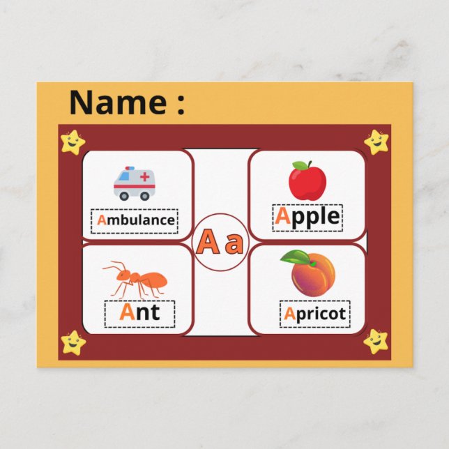 Educational Alphabet Letter A Flashcard for Kids Postcard (Front)