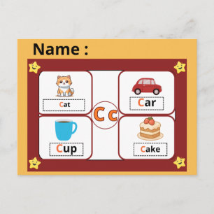 Educational Alphabet Letter C Flashcard for Kids  Postcard