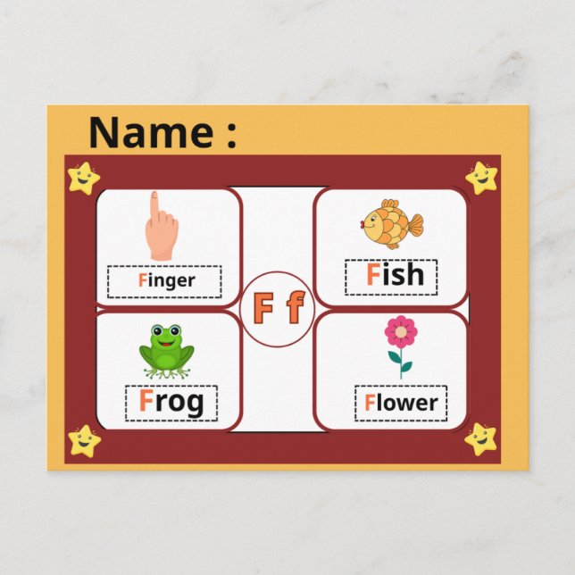  Educational Alphabet Letter F Flashcard for Kids  Postcard (Front)