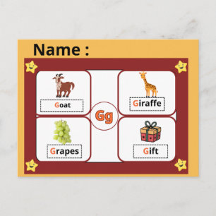 Educational Alphabet Letter G Flashcard for Kids  Postcard