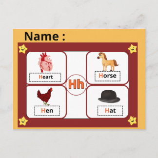  Educational Alphabet Letter H Flashcard for Kids  Postcard