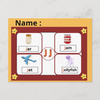 Educational Alphabet Letter J Flashcard for Kids Postcard