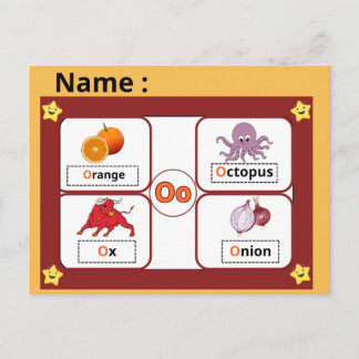 Educational Alphabet Letter O Flashcard for Kids  Postcard
