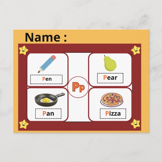Educational Alphabet Letter P Flashcard for Kids  Postcard (Front)