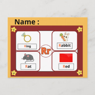 Educational Alphabet Letter R Flashcard for Kids  Postcard