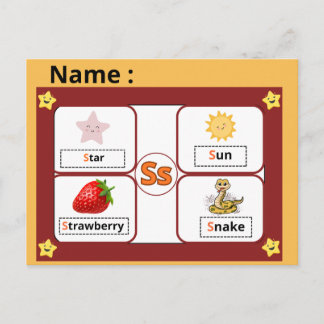 Educational Alphabet Letter S Flashcard for Kids  Postcard
