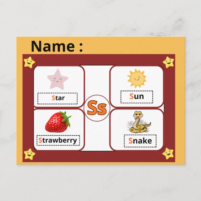 Educational Alphabet Letter S Flashcard for Kids  Postcard (Front)