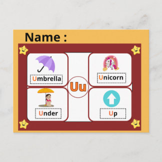 Educational Alphabet Letter U Flashcard for Kids  Postcard