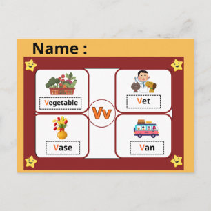 Educational Alphabet Letter V Flashcard for Kids  Postcard
