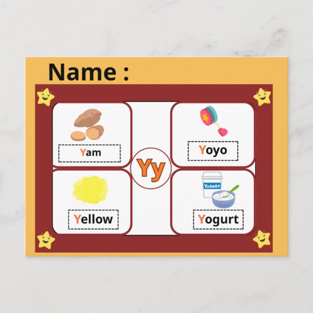 Educational Alphabet Letter Y Flashcard for Kids  Postcard (Front)