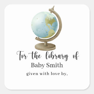 Educational Globe - Baby Shower Library Square Sticker