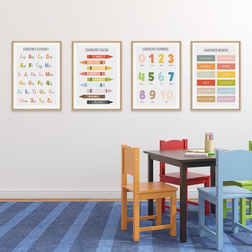 Educational Home School Playroom Personalized Wall Art Sets