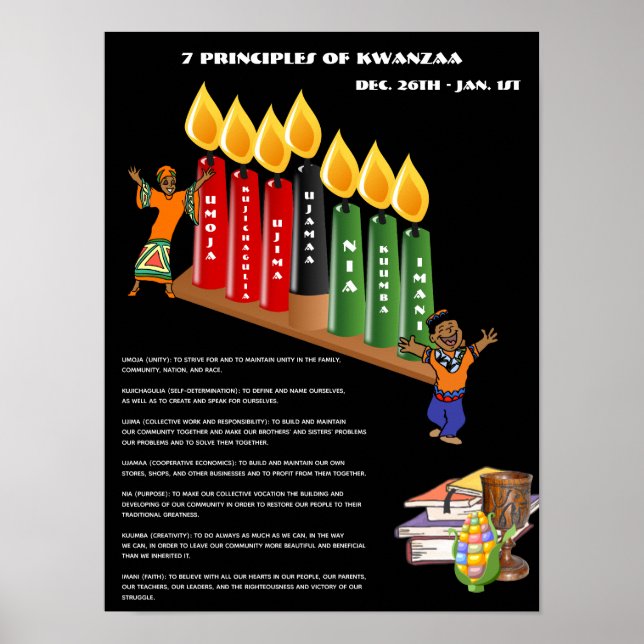 Educational KWANZAA Poster 7 Principles, Symbols (Front)