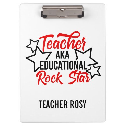 Educational Rock Star Black Red Teacher Clipboards