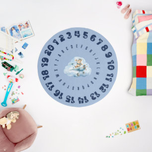 Educational Round Rug with Alphabet Number Border