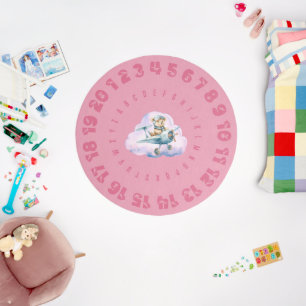 Educational Round Rug with Alphabet Number Border