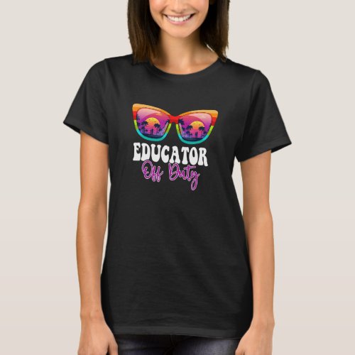 Educator Off Duty Sunglasses Palm Tree Beach Sunse T_Shirt