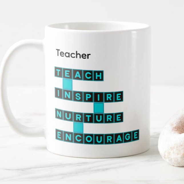 Educator Teacher Word Tile Teal Custom Text Coffee Mug (Creator Uploaded)