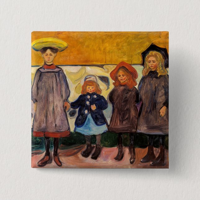 Edvard Munch - Four Girls in Asgardstrand Button (Front)
