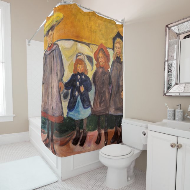 Edvard Munch - Four Girls in Asgardstrand Shower Curtain (In Situ)