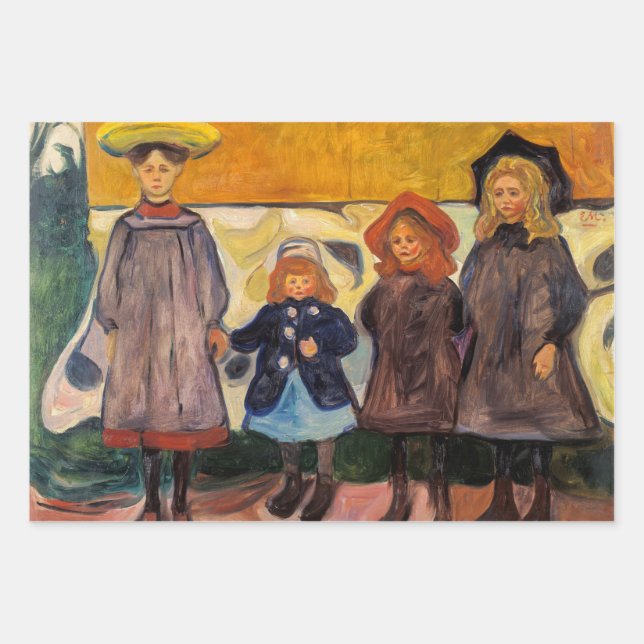 Edvard Munch - Four Girls in Asgardstrand Wrapping Paper Sheets (Front)