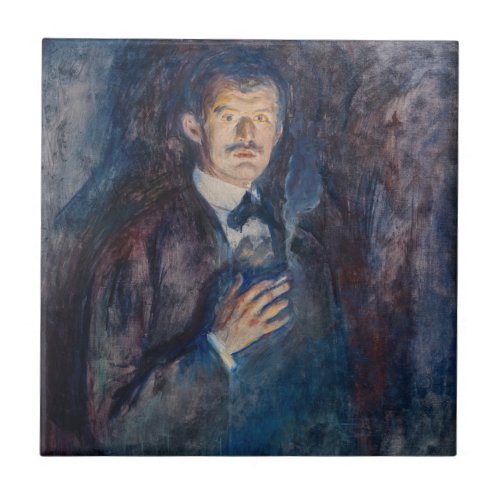 Edvard Munch _ Self_Portrait with Cigarette Ceramic Tile