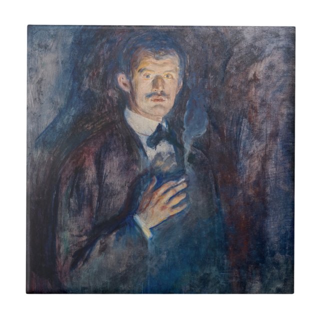 Edvard Munch - Self-Portrait with Cigarette Ceramic Tile (Front)