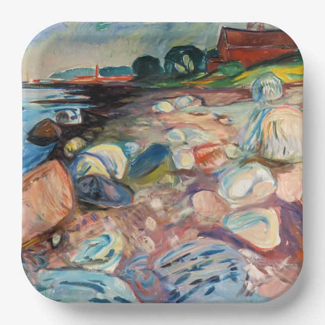 Edvard Munch - Shore with Red House Paper Plates (Front)