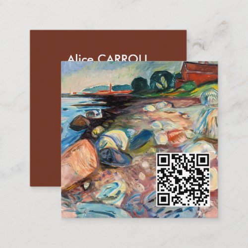 Edvard Munch _ Shore with Red House _ QR Code Square Business Card