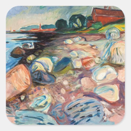 Edvard Munch _ Shore with Red House Square Sticker