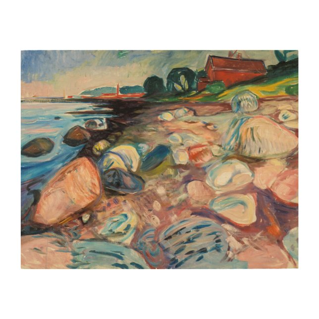 Edvard Munch - Shore with Red House Wood Wall Art (Front)