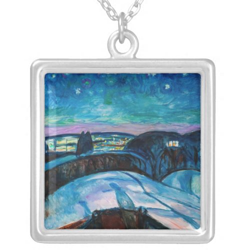 Edvard Munch _ Starry Night 1922 Silver Plated Necklace