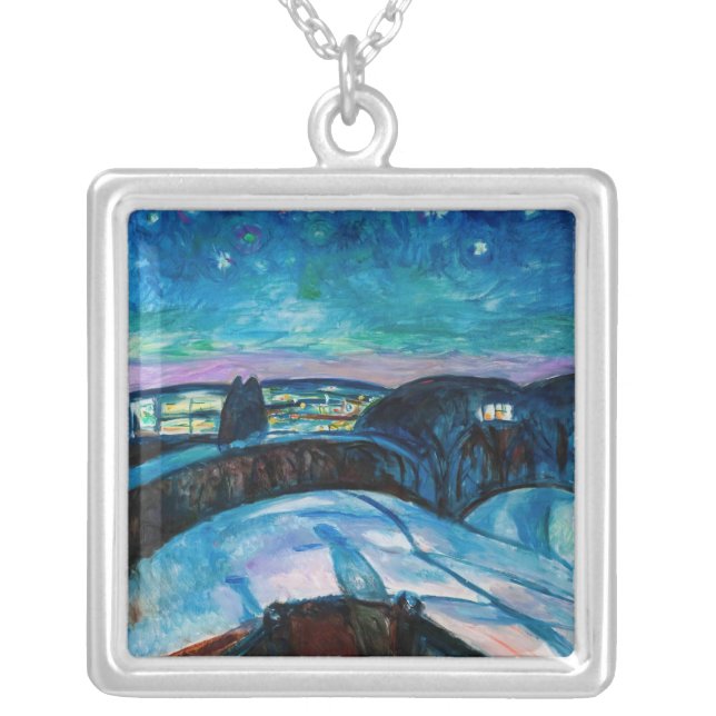 Edvard Munch - Starry Night 1922 Silver Plated Necklace (Front)