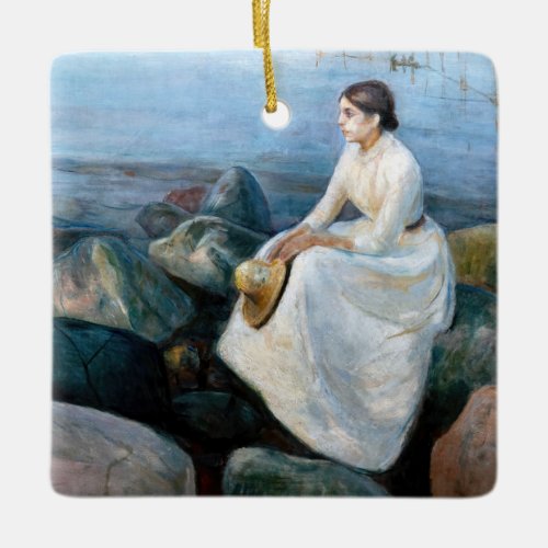 Edvard Munch _ Summer Night Inger on the Beach Ceramic Ornament