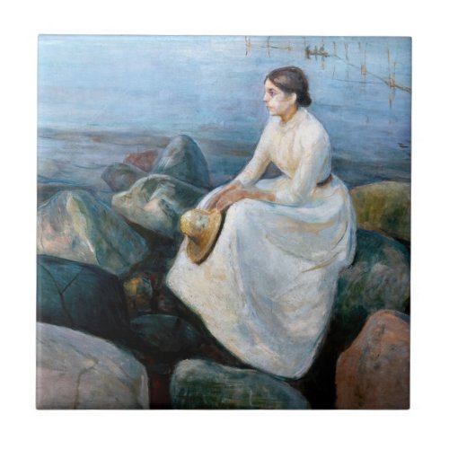 Edvard Munch _ Summer Night Inger on the Beach Ceramic Tile