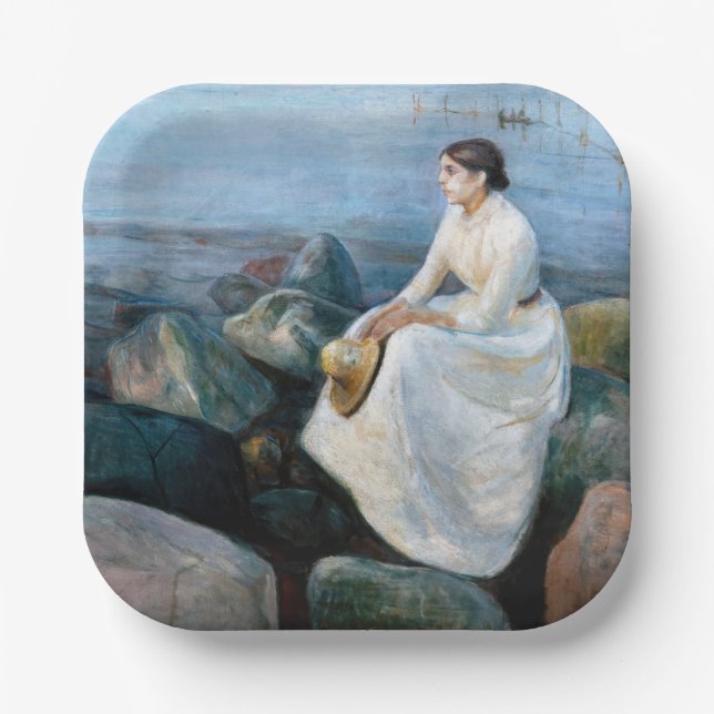Edvard Munch - Summer Night, Inger on the Beach Paper Plates (Front)