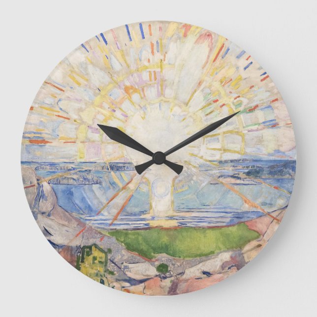 Edvard Munch Sunrise Art Nouveau Expressionism Large Clock (Front)