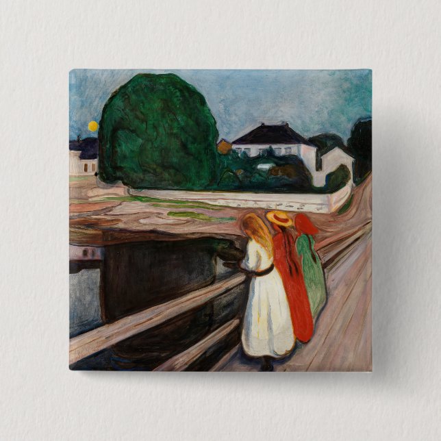 Edvard Munch - The Girls on the Bridge Button (Front)