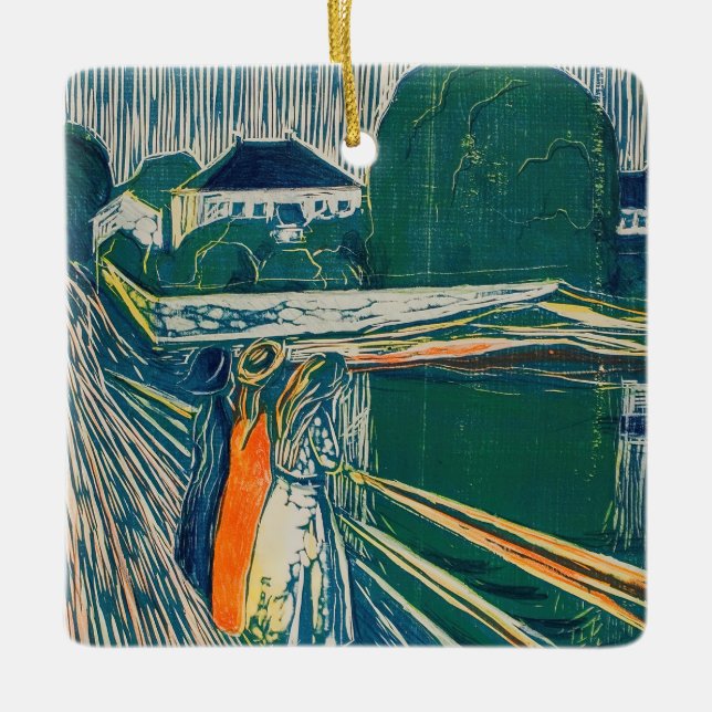 Edvard Munch - The Girls on the Bridge, Lithograph Ceramic Ornament (Front)