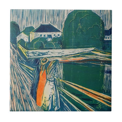 Edvard Munch _ The Girls on the Bridge Lithograph Ceramic Tile