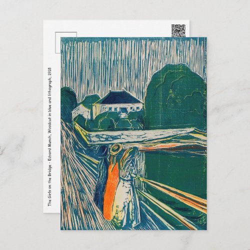 Edvard Munch _ The Girls on the Bridge Lithograph Postcard