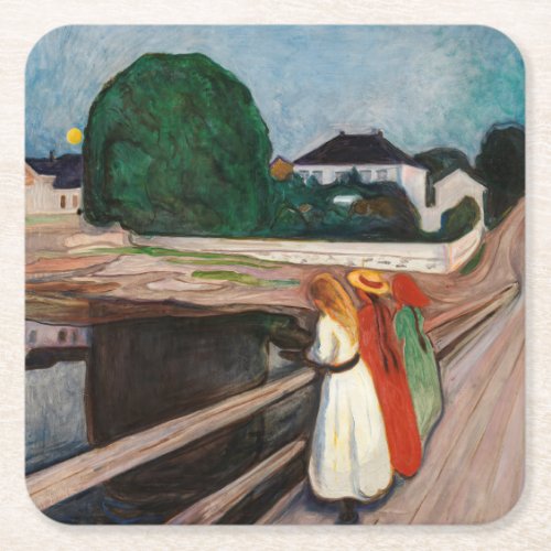 Edvard Munch _ The Girls on the Bridge Square Paper Coaster