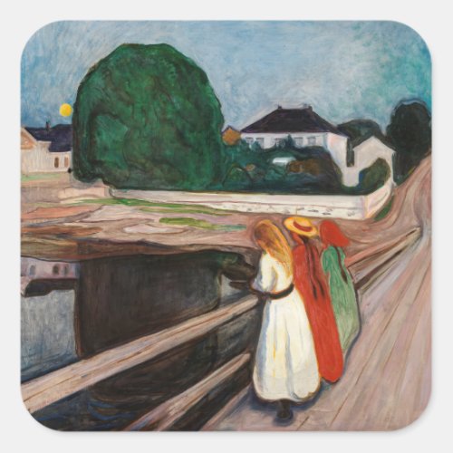 Edvard Munch _ The Girls on the Bridge Square Sticker