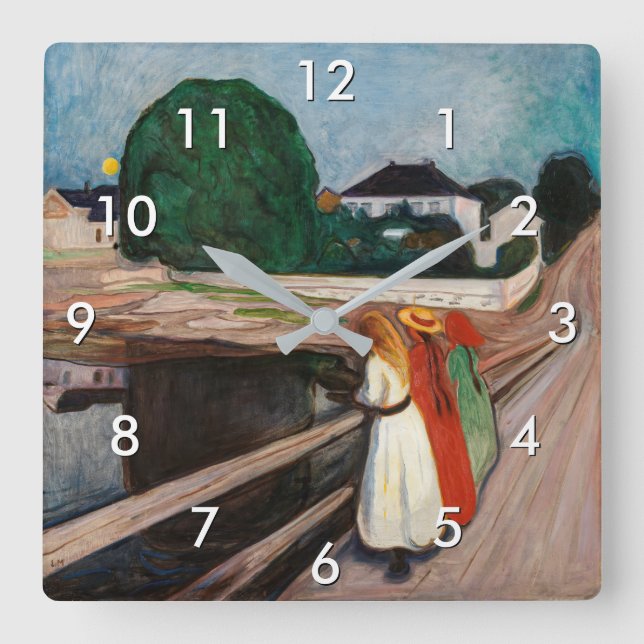 Edvard Munch - The Girls on the Bridge Square Wall Clock (Front)