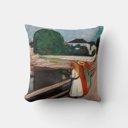 Edvard Munch _ The Girls on the Bridge Throw Pillow